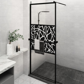 Walk-in Shower Wall with Shelf Black 31.5"x76.8" ESG Gl...