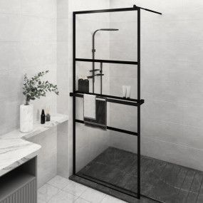Walk-in Shower Wall with Shelf Black 35.4"x76.8" ESG Gl...