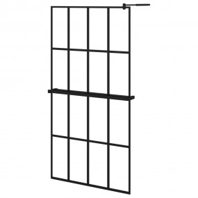 Walk-in Shower Wall with Shelf Black 39.4"x76.8" ESG Gl...