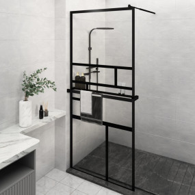 Walk-in Shower Wall with Shelf Black 39.4"x76.8" ESG Gl...