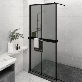 Walk-in Shower Wall with Shelf Black 35.4"x76.8" ESG Gl...