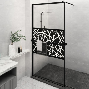 Walk-in Shower Wall with Shelf Black 45.3"x76.8" ESG Gl...