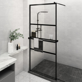 Walk-in Shower Wall with Shelf Black 39.4"x76.8" ESG Gl...