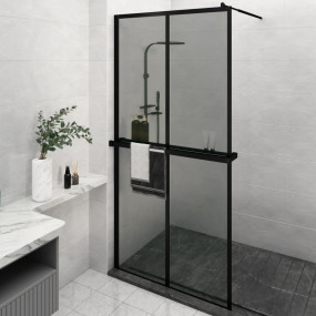 Walk-in Shower Wall with Shelf Black 46.5"x74.8" ESG Gl...