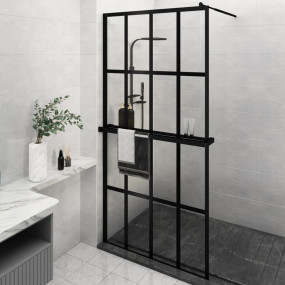 Walk-in Shower Wall with Shelf Black 46.5"x74.8" ESG Gl...