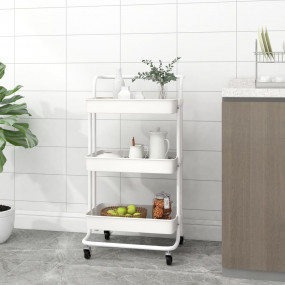 3-Tier Kitchen Trolley White 16.5"x13.8"x33.5" Iron and...