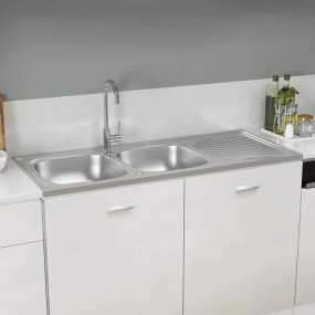 Kitchen Sink with Double Sinks Silver 47.24x23.62x6.10"...