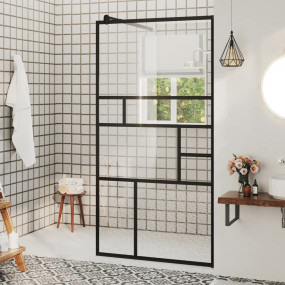 Walk-in Shower Wall with Clear ESG Glass 31.5"x76.8" Bl...