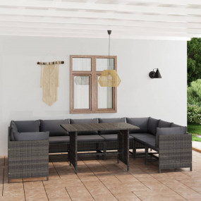 10 Piece Patio Lounge Set with Cushions Poly Rattan Gra...