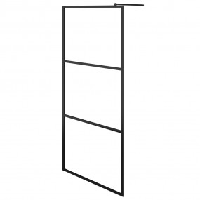 Walk-in Shower Wall with Clear ESG Glass Black 39.4"x76...