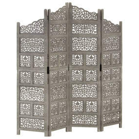 Hand carved 4-Panel Room Divider Gray 63"x65" Solid Man...
