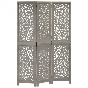 Hand carved 3-Panel Room Divider Gray 47.2"x65" Solid M...