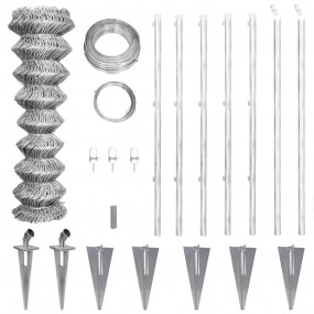 Chain Link Fence with Posts Spike Galvanized Steel 49.2...