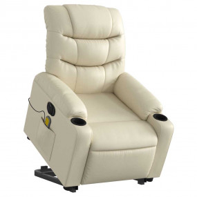Electric Stand up Massage Recliner Chair Cream Faux Lea...