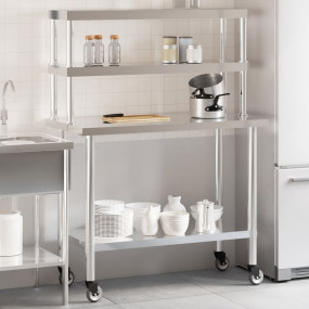 Kitchen Work Table with Overshelf 43.3"x21.7"x59.1" Sta...