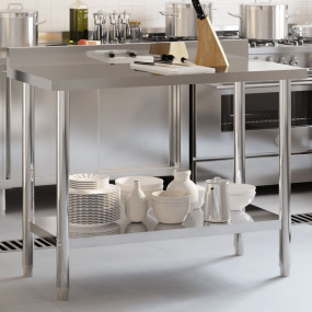 Kitchen Work Table with Backsplash 43.3"x21.7"x36.6" St...