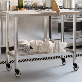 Kitchen Work Table with Wheels 43.3"x21.7"x33.5" Stainl...