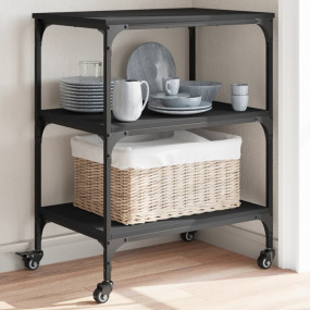 Kitchen Trolley Black 23.6"x16.1"x29.9" Engineered Wood
