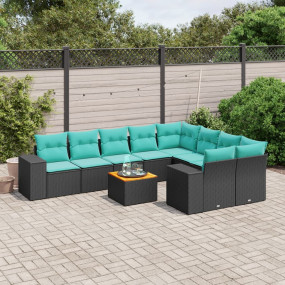 10 Piece Patio Sofa Set with Cushions Black Poly Rattan