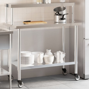 Kitchen Work Table with Overshelf 43.3"x21.7"x47.2" Sta...