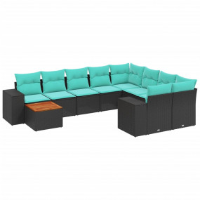 10 Piece Patio Sofa Set with Cushions Black Poly Rattan
