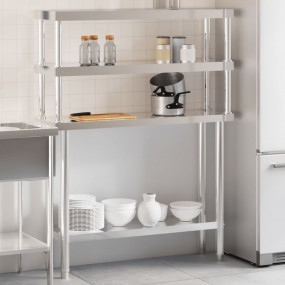 Kitchen Work Table with Overshelf 43.3"x11.8"x59.1" Sta...