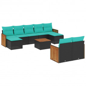 10 Piece Patio Sofa Set with Cushions Black Poly Rattan