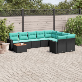 10 Piece Patio Sofa Set with Cushions Black Poly Rattan