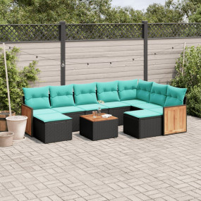 10 Piece Patio Sofa Set with Cushions Black Poly Rattan