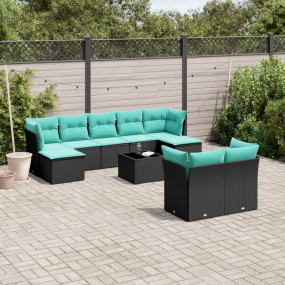 10 Piece Patio Sofa Set with Cushions Black Poly Rattan