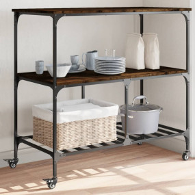 Kitchen Trolley Smoked Oak 39.4"x19.7"x37.4" Engineered...