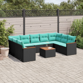 10 Piece Patio Sofa Set with Cushions Black Poly Rattan