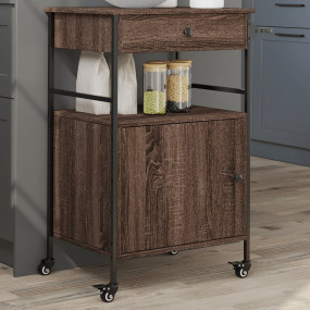 Kitchen Trolley Brown Oak 22"x16.9"x35.2" Engineered Wo...