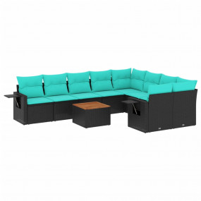 10 Piece Patio Sofa Set with Cushions Black Poly Rattan