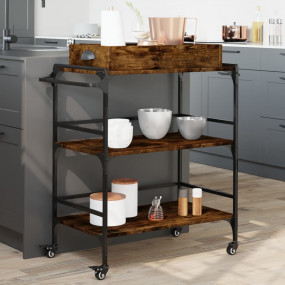 Kitchen Trolley Smoked Oak 32.1"x16.1"x36.4" Engineered...