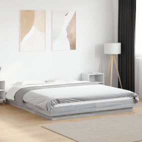 Bed Frame with LED Lights without Mattress Gray Sonoma ...
