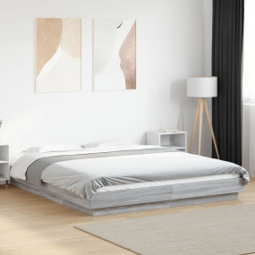 Bed Frame with LED Lights without Mattress Gray Sonoma ...
