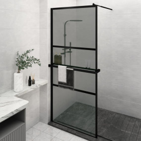 Walk-in Shower Wall with Shelf Black 39.4"x76.8" ESG Gl...