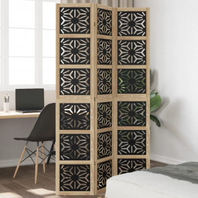 Room Divider 3 Panels Brown and Black Solid Wood Paulow...