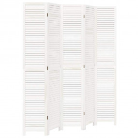 Room Divider 5 Panels White Solid Wood Paulownia