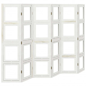 Room Divider 6 Panels White Solid Wood Paulownia