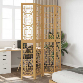 Room Divider 4 Panels Brown Solid Wood Paulownia