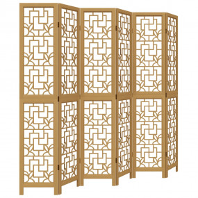 Room Divider 6 Panels Brown Solid Wood Paulownia