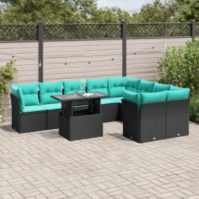 10 Piece Patio Sofa Set with Cushions Black Poly Rattan
