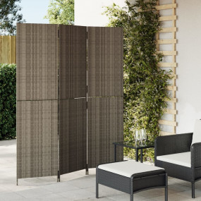 Room Divider 3 Panels Gray Poly Rattan