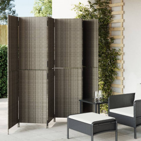 Room Divider 6 Panels Gray Poly Rattan