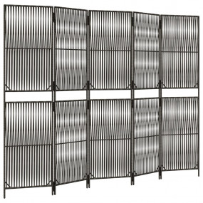 Room Divider 5 Panels Gray Poly Rattan