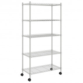5-Tier Storage Shelf with Wheels 29.5x13.8x61.0" Chrome...