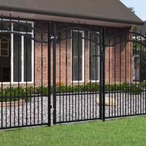 Fence Gate with Spear Top Black 40.6x78.7" Powder-coate...