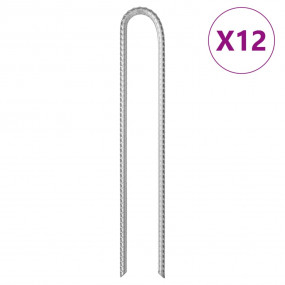 Tent Pegs 12 pcs U-shaped 14.6 " 0.39 " Galvanized Stee...